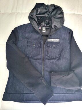 Women's Sons Of Anarchy Road Gear Jacket Black Denim W/Cotton Sleeves & Hood XXL